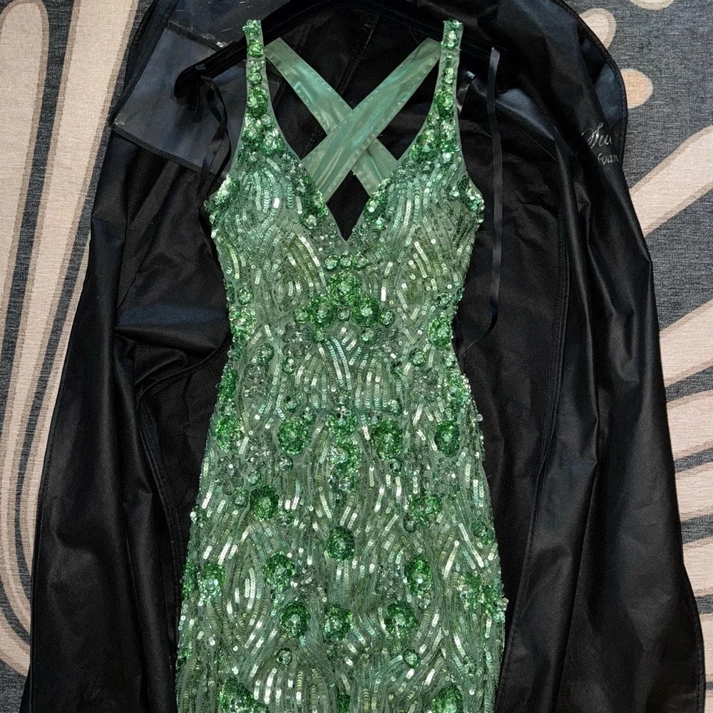 Primavera Couture Sparkling Green Backless Dress - Picture 2 of 11